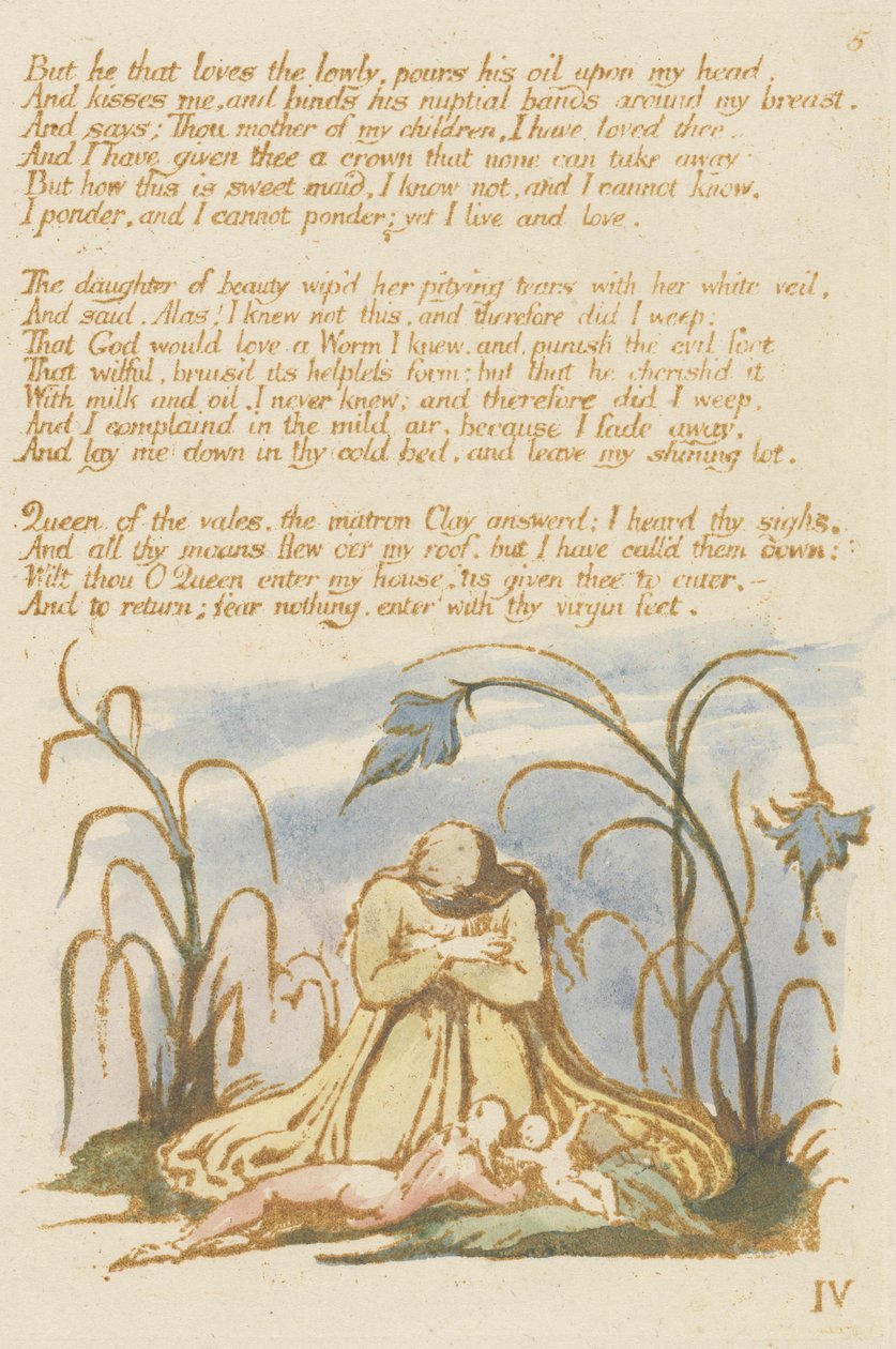 De aki szereti az alázatost..., Thel Book of Thel, 7. tábla, 1789 (domborműves, barna színben nyomott wc-vel) alkotó: William Blake