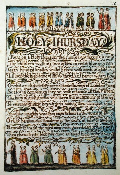 Nagycsütörtök, 10. lemez (Bentley 19) a Songs of Innocence and of Experience-ből (Bentley Copy L) 1789-94 (domborműves metszet tollal és wc-vel) alkotó: William Blake