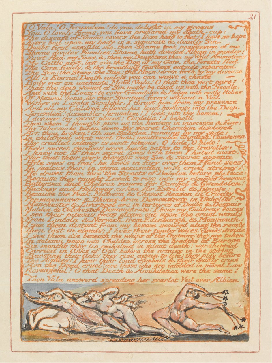 Jeruzsálem, 21. tábla, ó Bezárás! Ó Jeruzsálem .... alkotó: William Blake