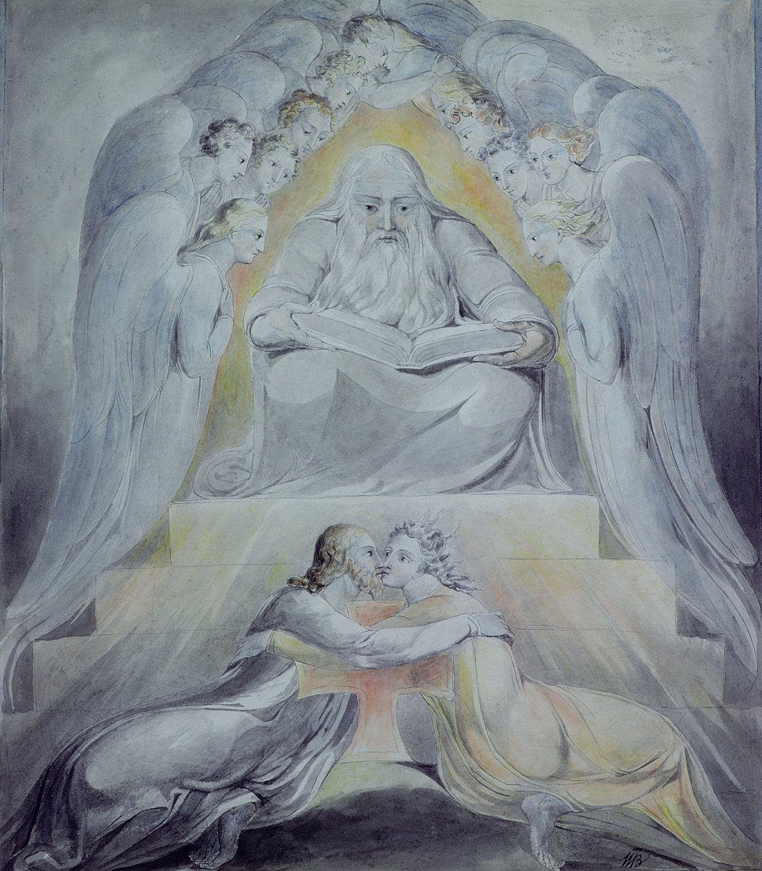 Irgalom és Igazság találkozott egymással, Igazság és Béke megcsókolta egymást. alkotó: William Blake