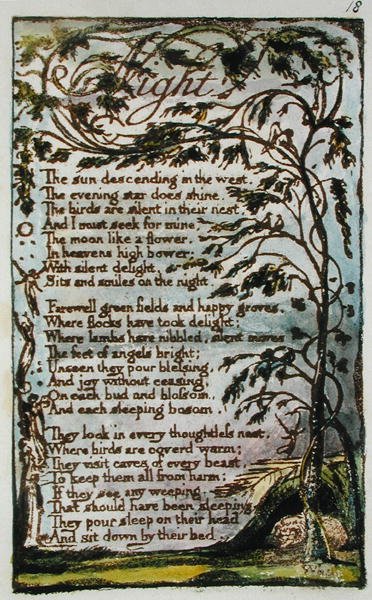 Éjszaka, illusztráció a Songs of Inocence and of Experience-ből (Bentley Copy L) pl.18 (Bentley 20) 1789-94 (domborműves metszet tollal és wc-vel papíron) alkotó: William Blake
