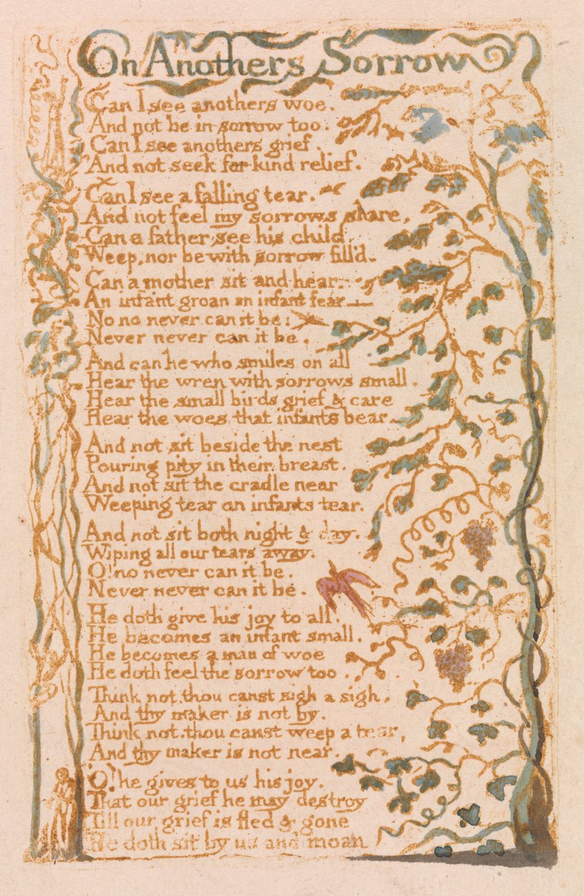 Az ártatlanság dalai, Plate 24, On Anothers Sorrow (Bentley 27) alkotó: William Blake