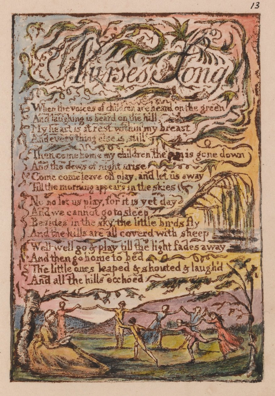 Az ártatlanság és a tapasztalat dalai, 13. lemez, Ápolónők dala (Bentley 24) alkotó: William Blake