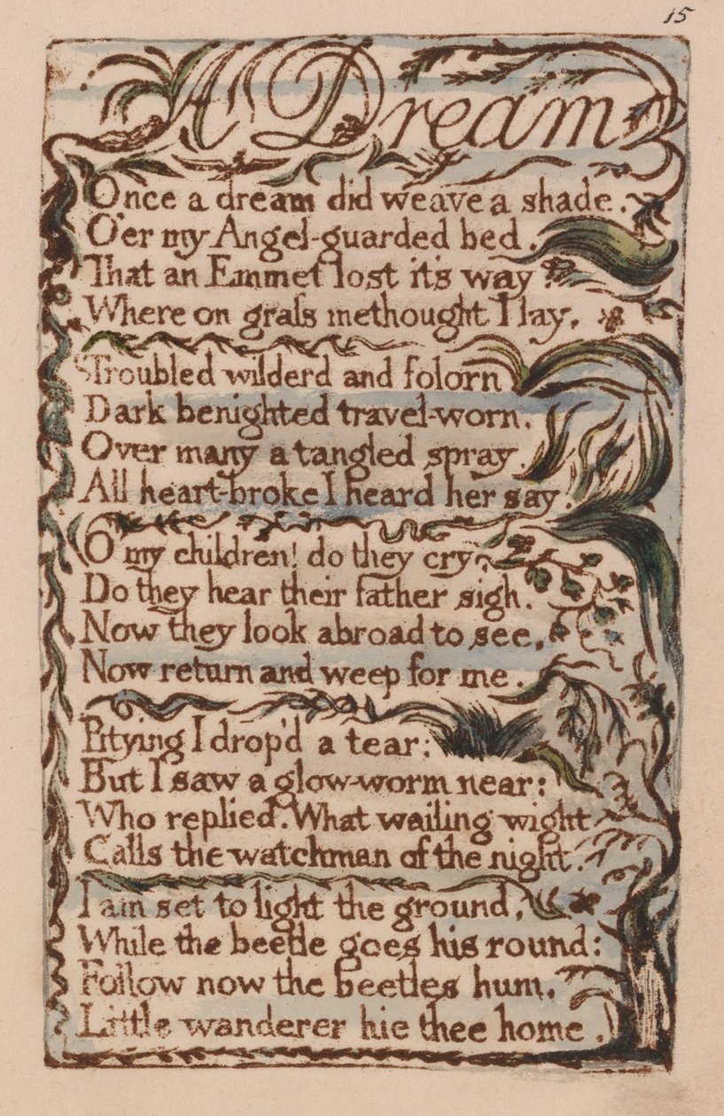 Az ártatlanság és a tapasztalat dalai, 15. lemez, Egy álom (Bentley 26) alkotó: William Blake