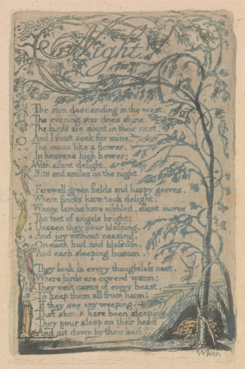 Az ártatlanság és a tapasztalat dalai, 30. lemez, Éjszaka (Bentley 20) alkotó: William Blake