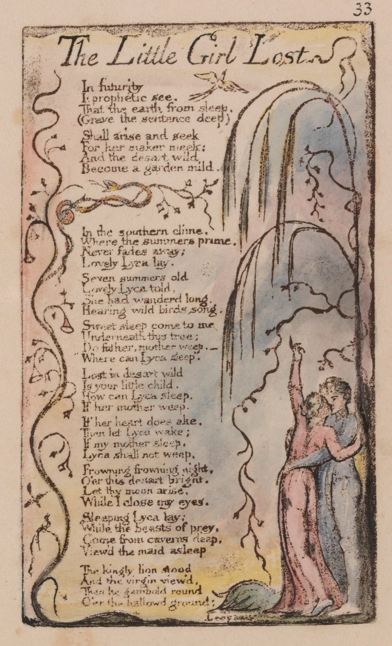 Az ártatlanság és a tapasztalat dalai, 33. lemez, Az elveszett kislány (Bentley 34) alkotó: William Blake