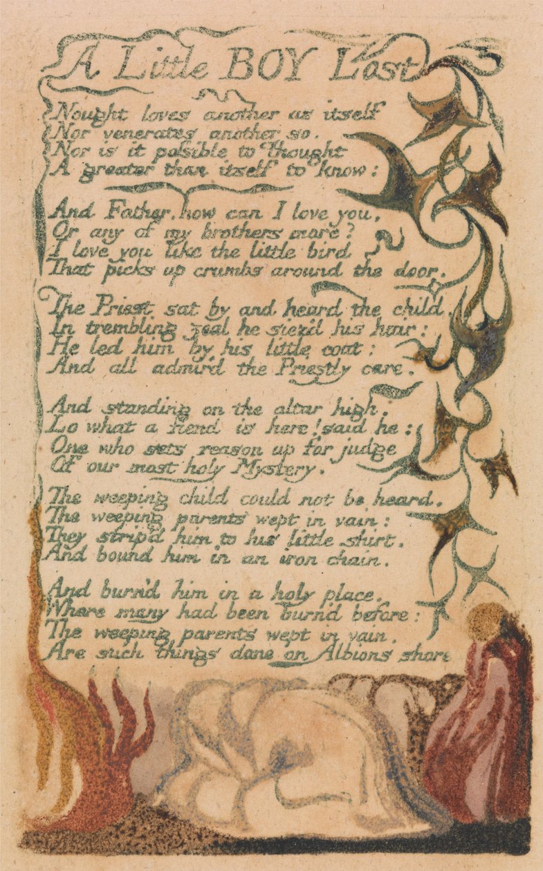 Az ártatlanság és a tapasztalat dalai, 43. lemez, Elveszett kisfiú (Bentley 50) alkotó: William Blake