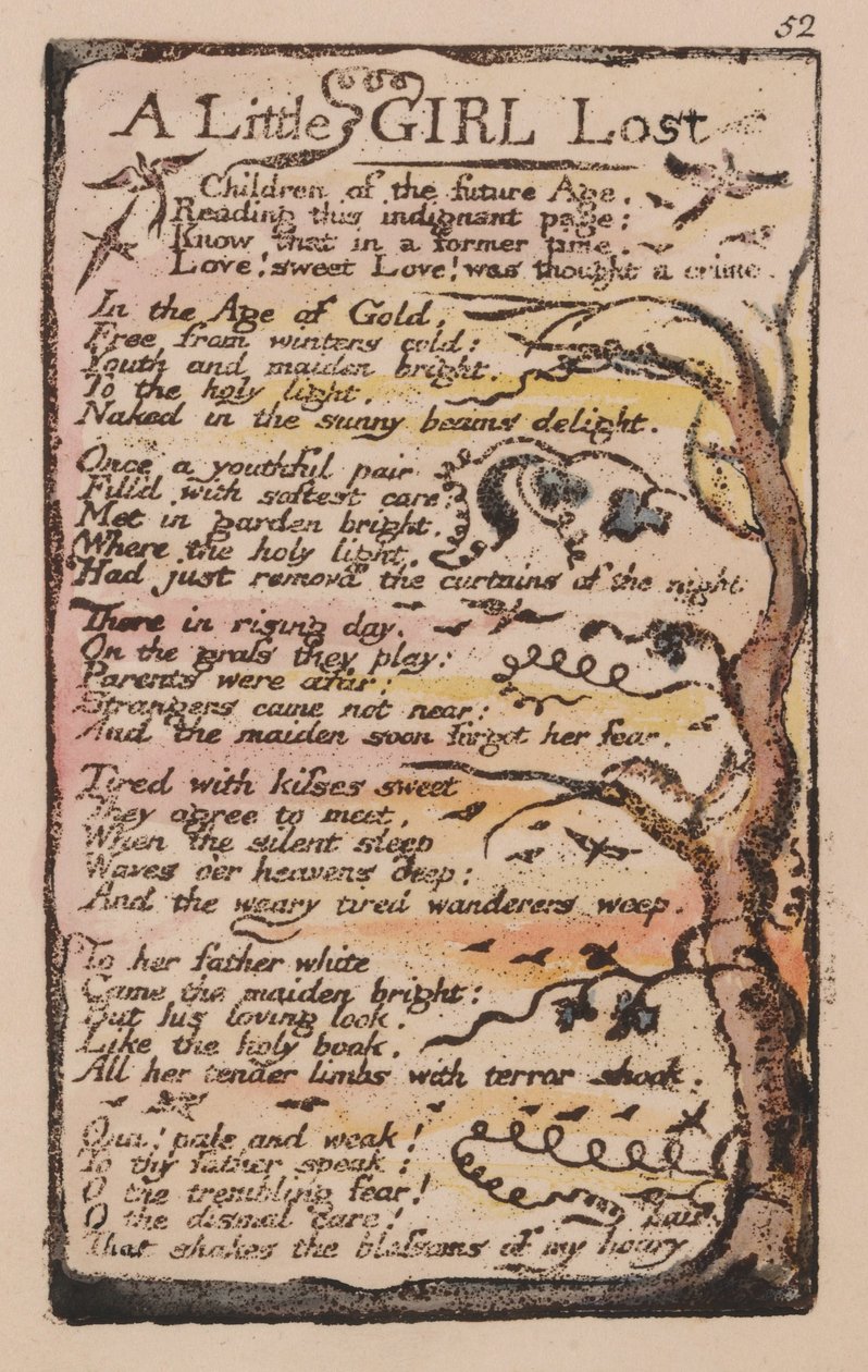 Az ártatlanság és a tapasztalat dalai, 52. lemez, Egy elveszett kislány (Bentley 51) alkotó: William Blake