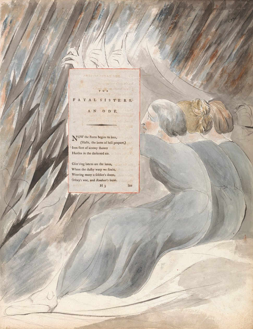 The Fatal Sisters, 71. terv a Thomas Gray verseiből, 1797-98 (wc tollal és tintával papíron) alkotó: William Blake