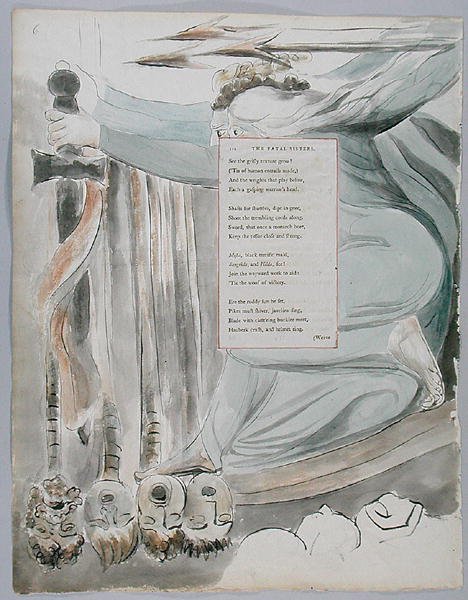 The Fatal Sisters, 72. terv a Thomas Gray verseiből, 1797-98 (wc tollal és tintával papíron) alkotó: William Blake