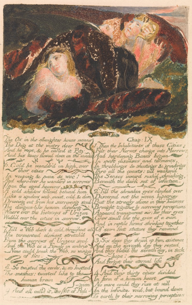 Urizen első könyve, 23. lemez- Az ökör a vágóhídon nyög. . . . (Bentley 25) alkotó: William Blake