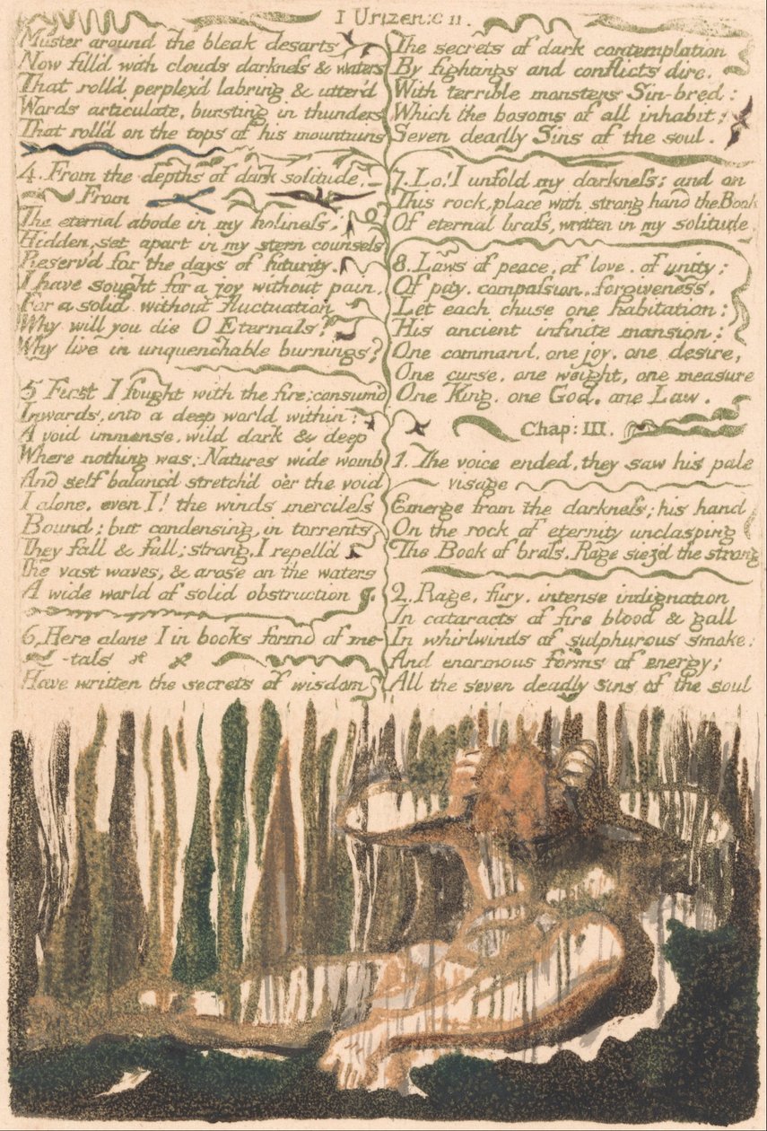 Urizen első könyve, 4. lemez, Gyűjtemény a sivár desarterek körül. . . . (Bentley 4) alkotó: William Blake