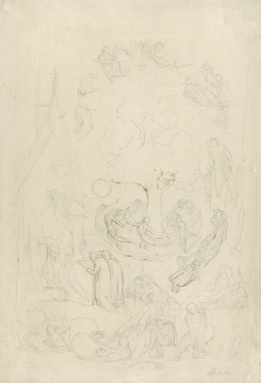 A szellemek játéka a végső ítélet előtti vonzalmaik szerint, 1805-08 (grafit és barna mosás papíron) alkotó: William Blake