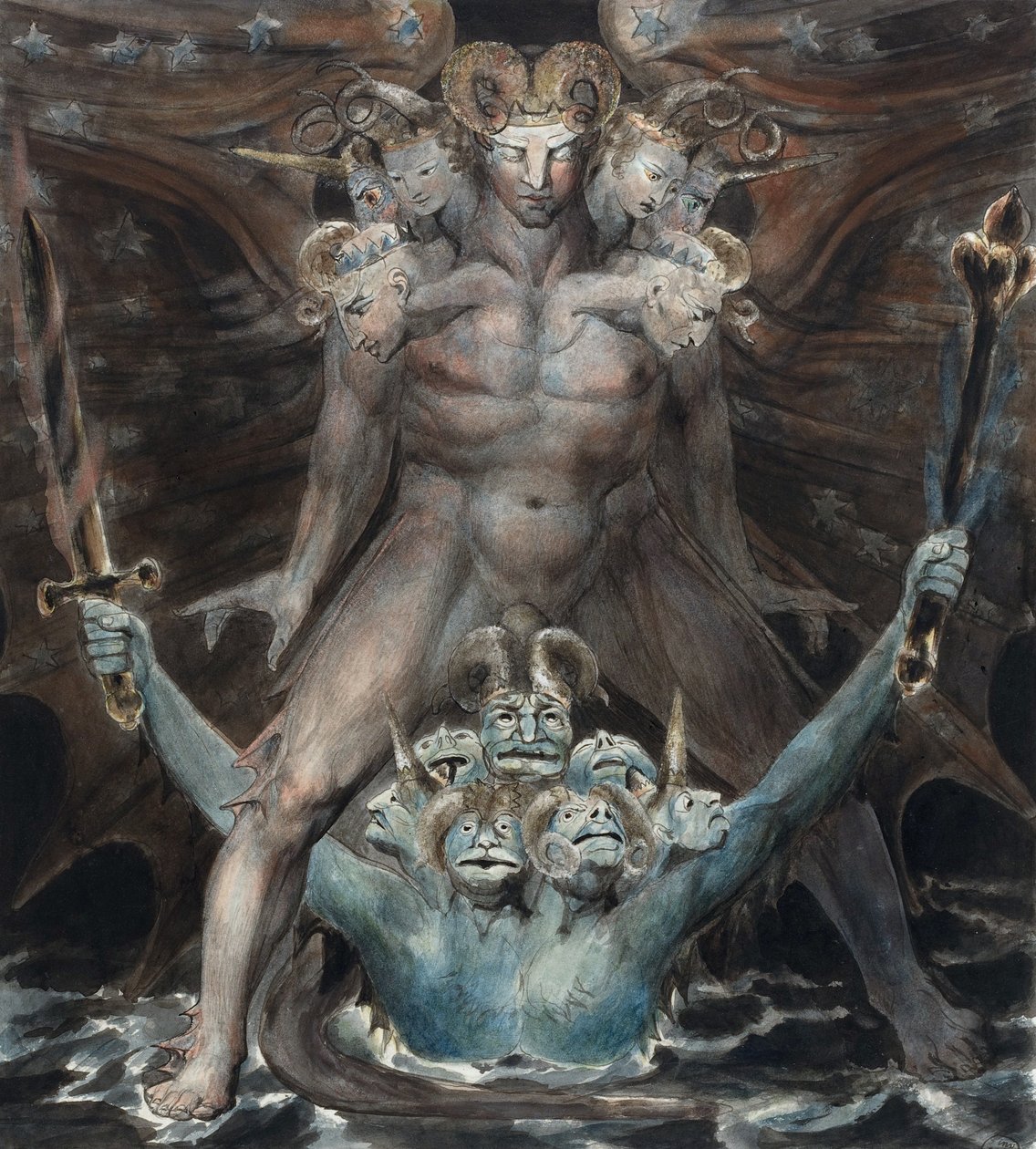 A Nagy Vörös Sárkány és a Szörnyeteg a tengerből alkotó: William Blake