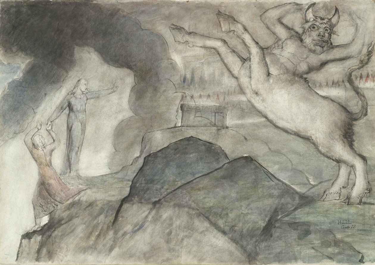 A Minotaurusz, Dante Alighieri Isteni színjátékának illusztrációja, 1824-27 (toll és tinta WC-vel ceruzával és krétával papíron) alkotó: William Blake