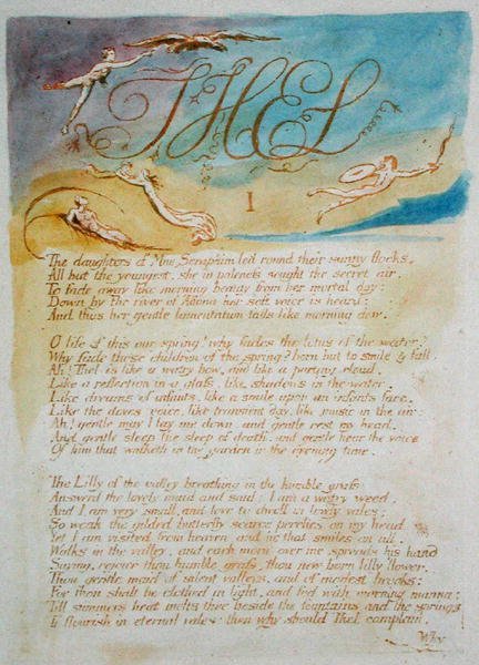 Thel I The Daughters of Mne Seraphim..., Thel Book of Thel, 3. tábla, 1789 (domborműves rézkarc barnával nyomtatva wc-vel papírra) alkotó: William Blake
