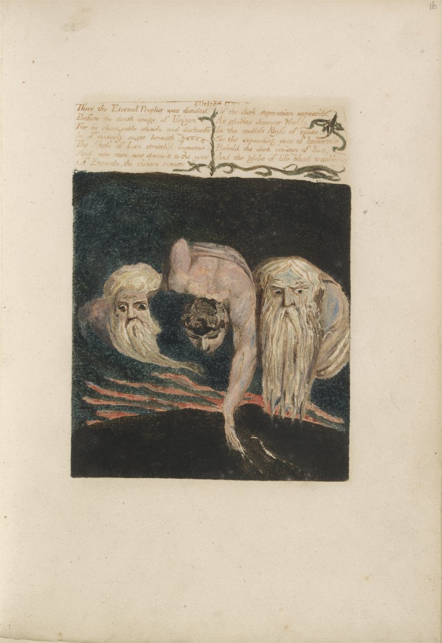 Így osztották fel az Örök Prófétát..., 20. tábla az Urizen első könyvéből, 1794 (színes domborművésés tintával és wc-vel papíron) alkotó: William Blake