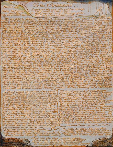 A keresztényeknek..., 77-es tábla Jeruzsálemből, 1804-20 (narancssárga rézkarc tollal és wc-vel papíron) alkotó: William Blake