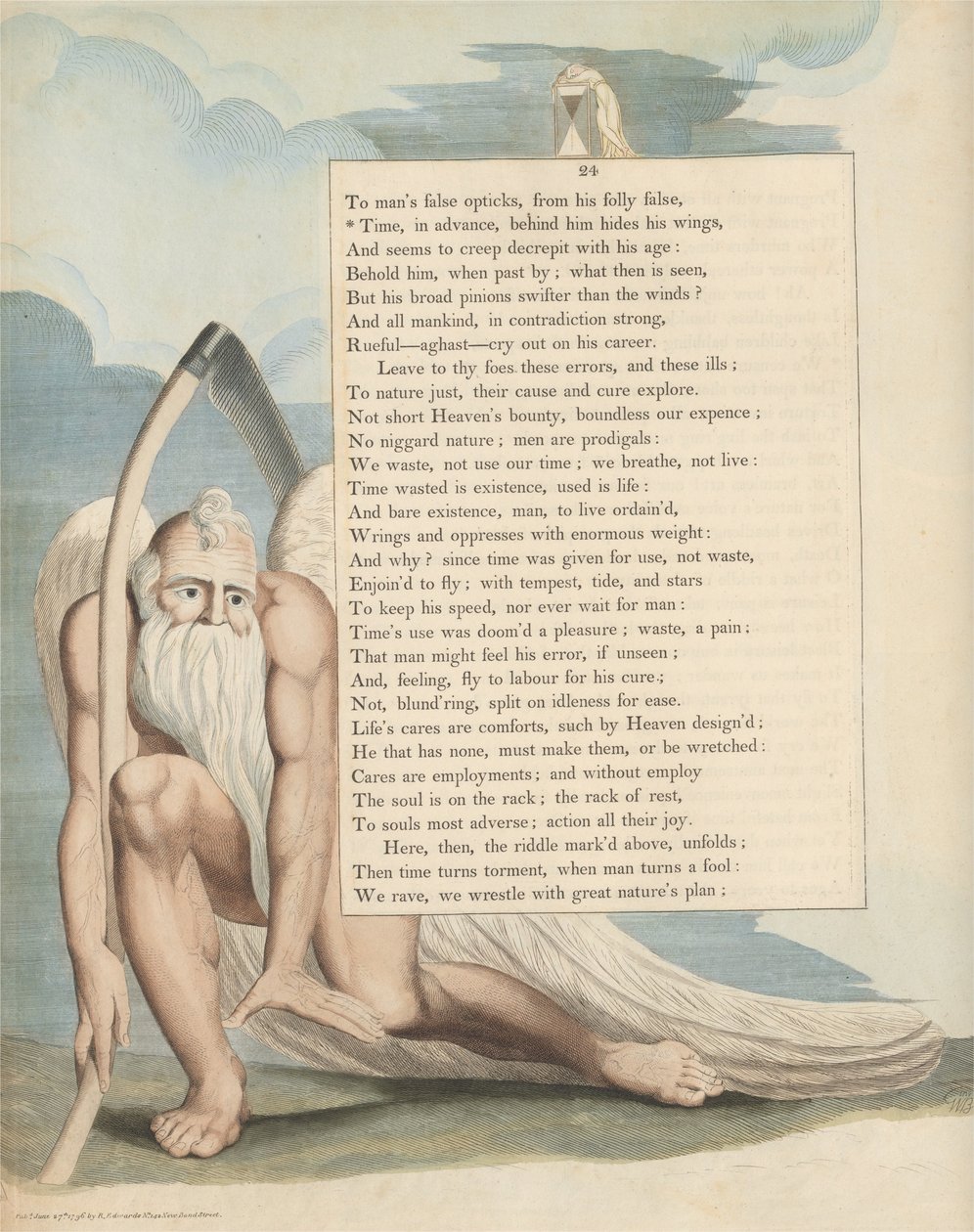 Fiatalok éjszakai gondolatai, 24. oldal, Idő, előre, mögötte elrejti szárnyait alkotó: William Blake