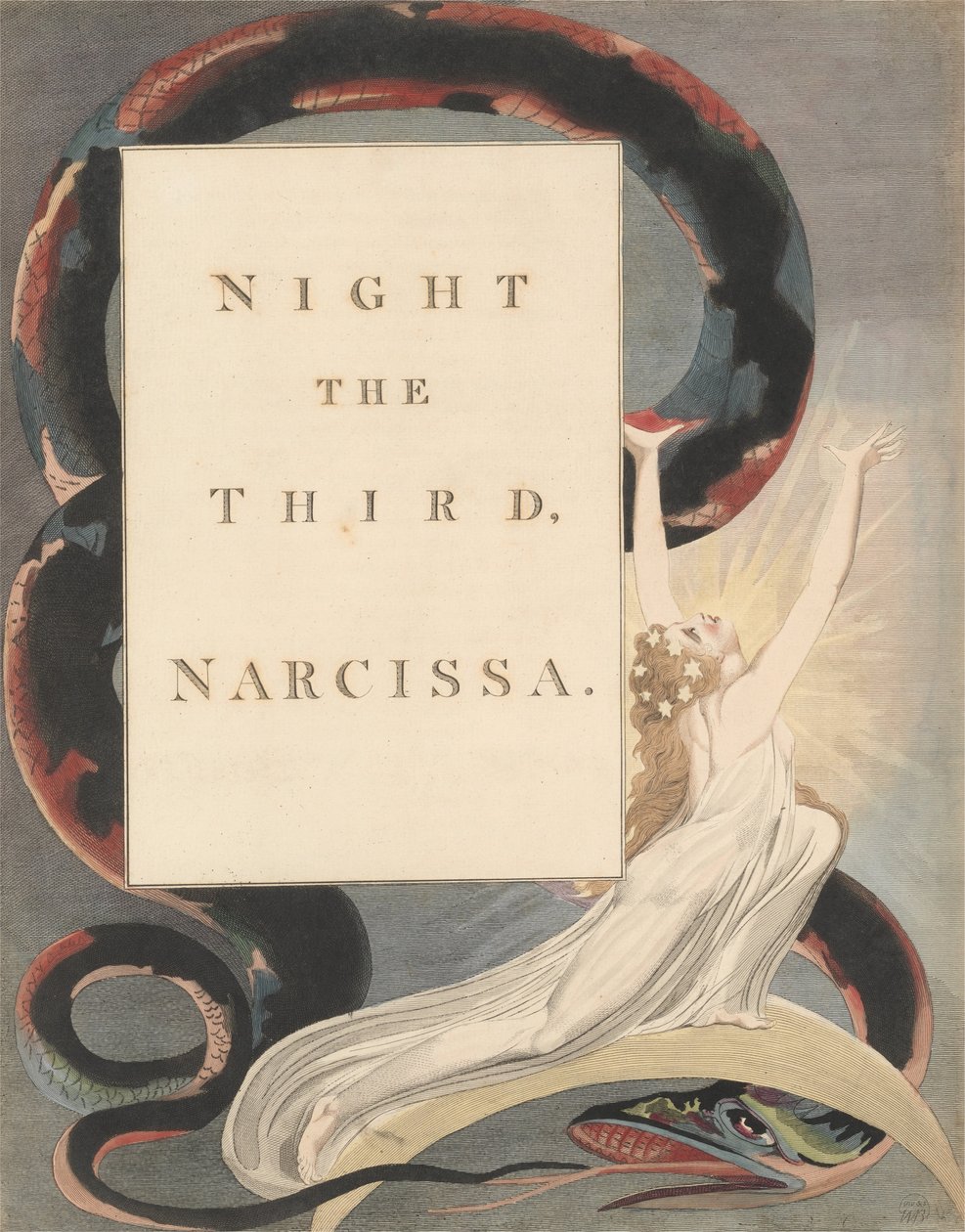 Fiatalok éjszakai gondolatai, 43. oldal, Harmadik éjszaka, Narcissa. alkotó: William Blake