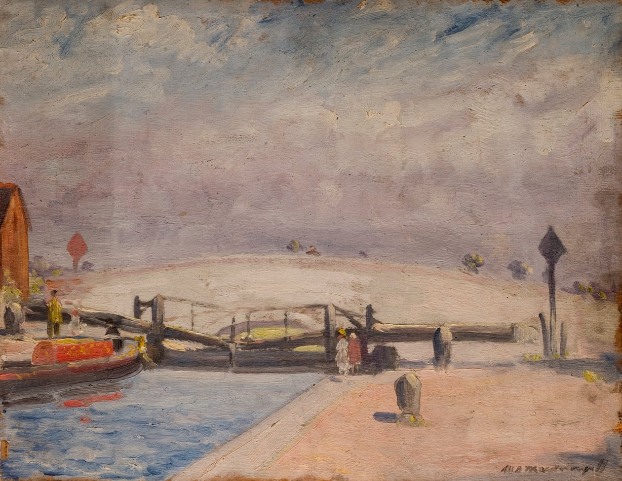 Csatorna jelenet, Welton zsilip és lak, 1927 alkotó: William Brown MacDougall