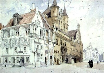 Városháza, Malines (wc papíron) alkotó: William Callow