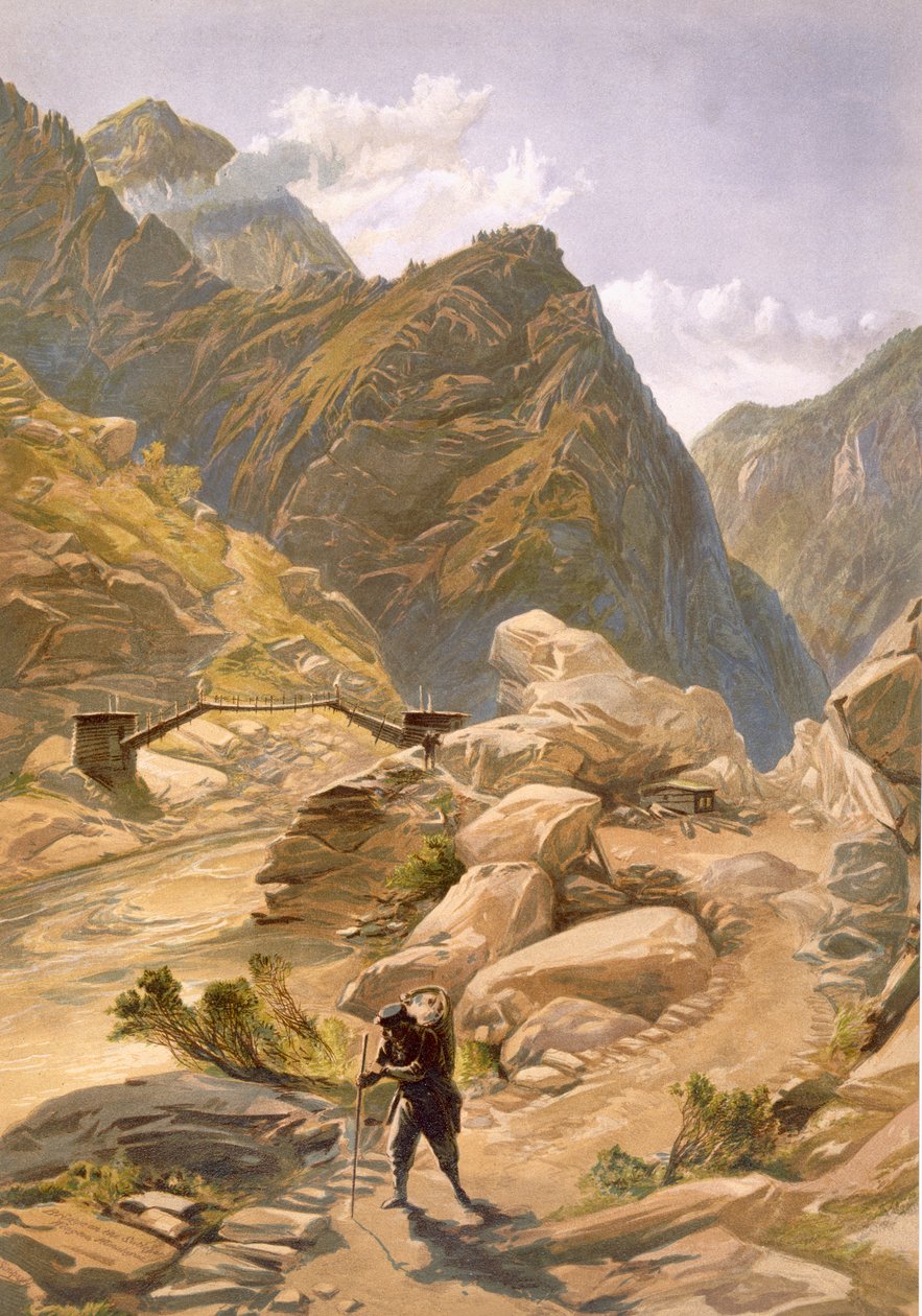 Híd a Sutlej felett Wangtoo-nál, az „Ancient and Modern India”-ból, 1867 alkotó: William Crimea Simpson