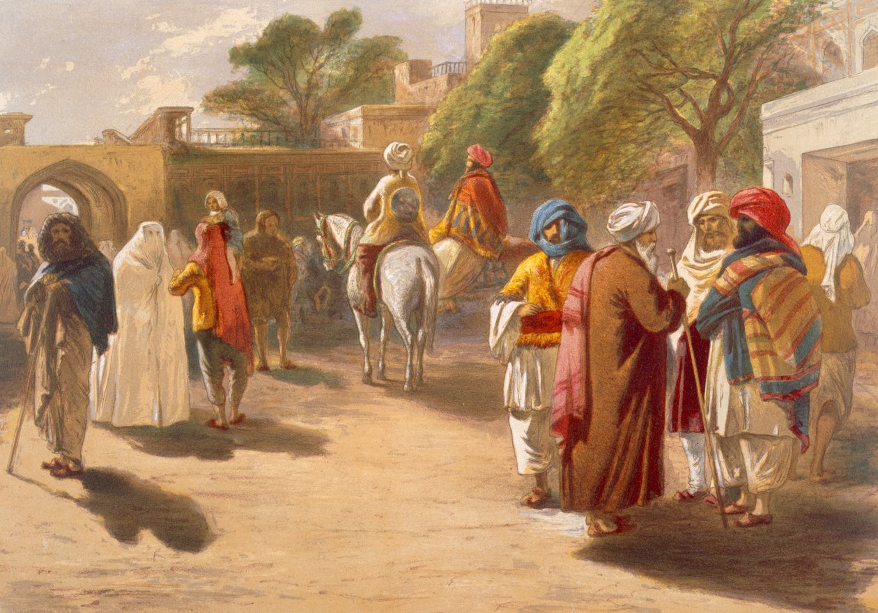 Pesavari piaci jelenet, az "India Ancient and Modern" című képből, 1867 alkotó: William Crimea Simpson