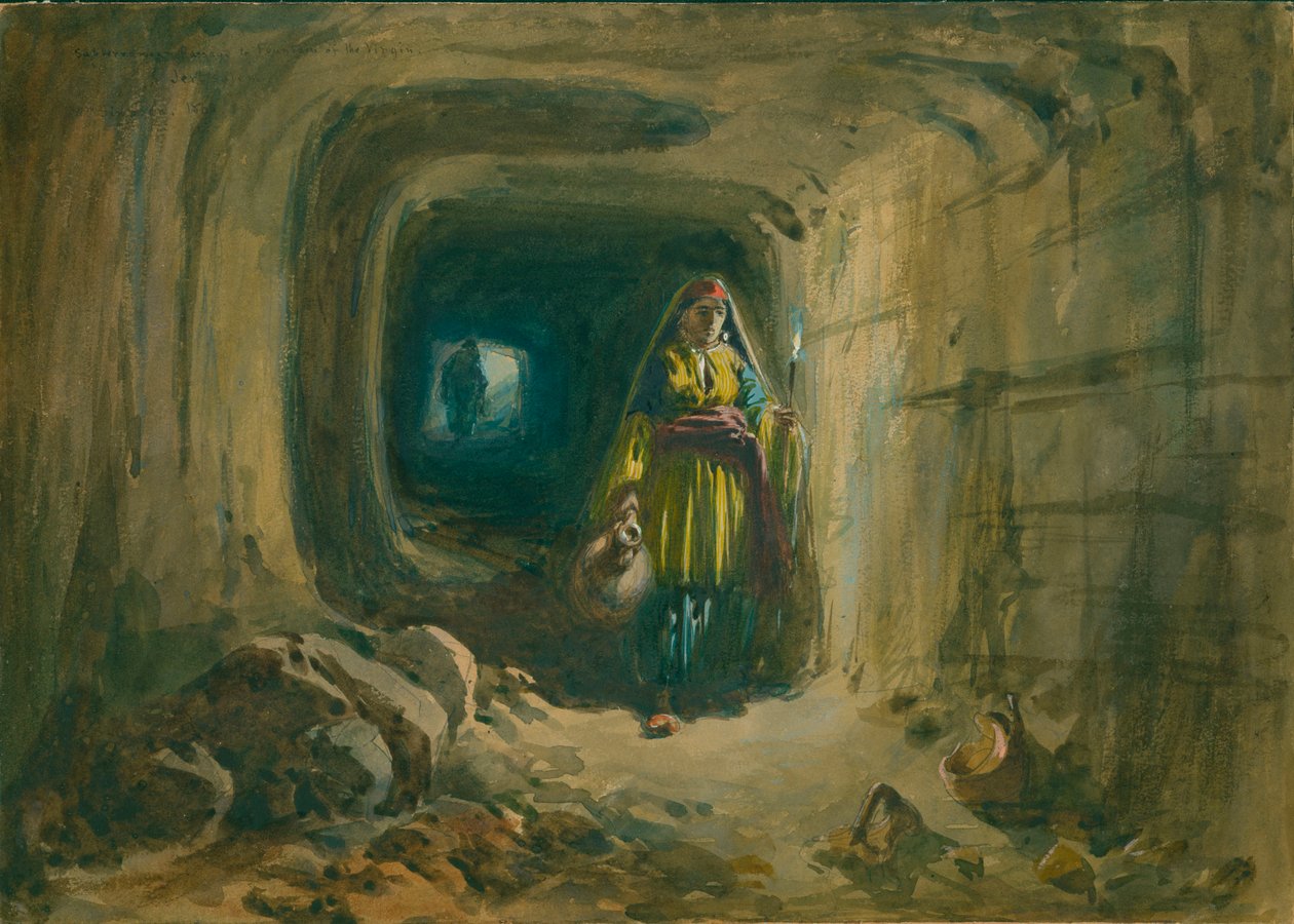 Föld alatti átjáró a Szűz kútjához, Jeruzsálem, 1869 (wc és ceruza papíron) alkotó: William Crimea Simpson