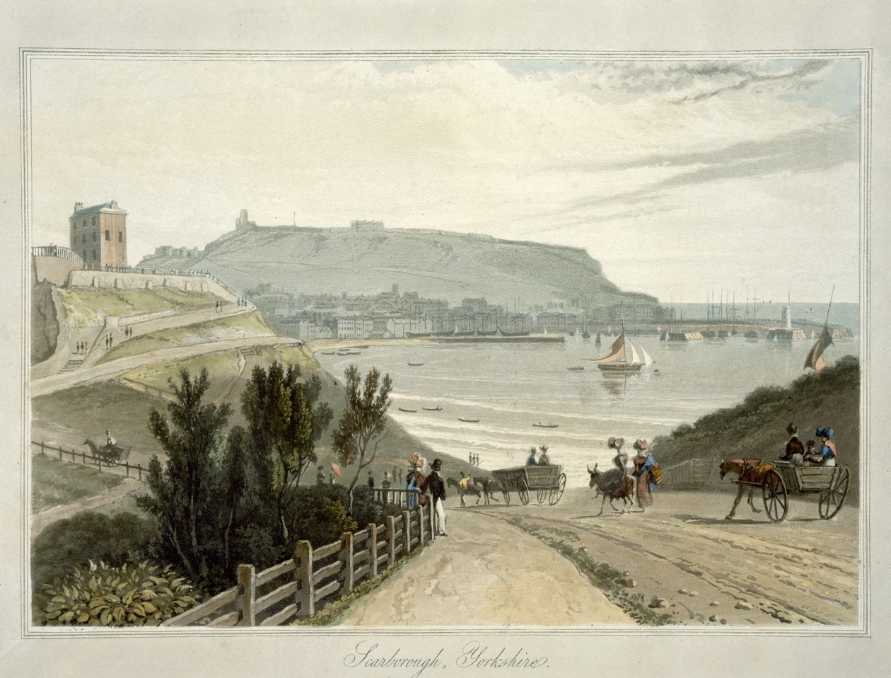 Scarborough, Yorkshire, az 1822-ben megjelent "Egy Nagy-Britannia körüli utazás 1814 és 1825 között" VI. kötetéből (akvatinta) alkotó: William Daniell
