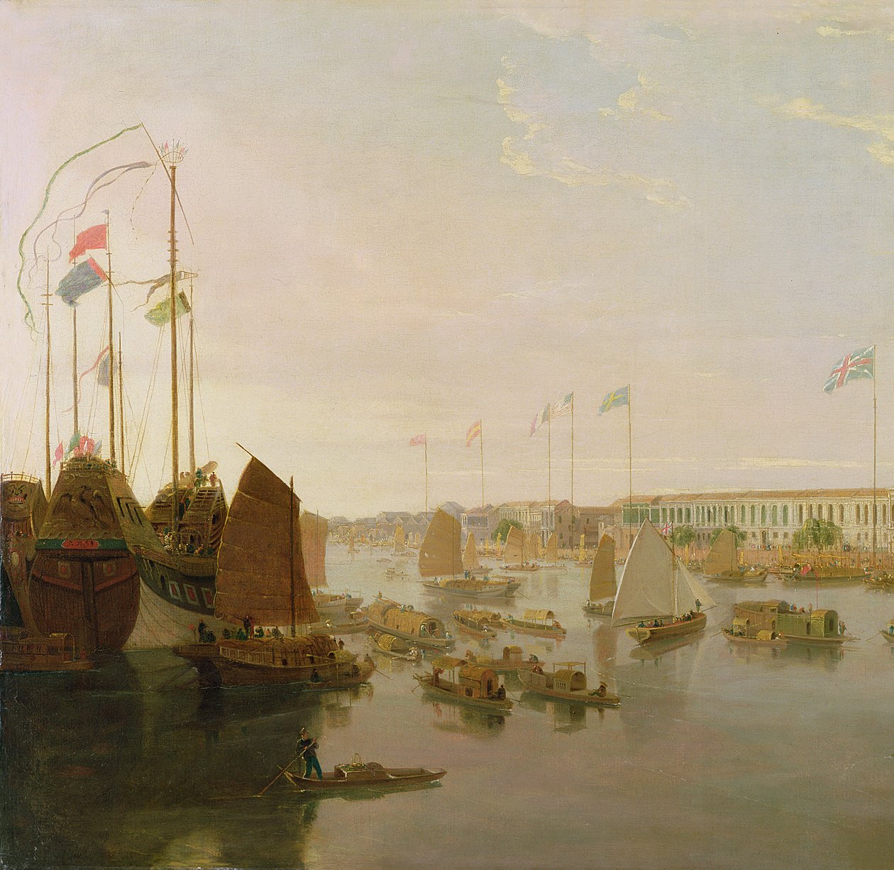 The European Factories, Canton, 1806, olaj, vászon, 213854 részlet alkotó: William Daniell