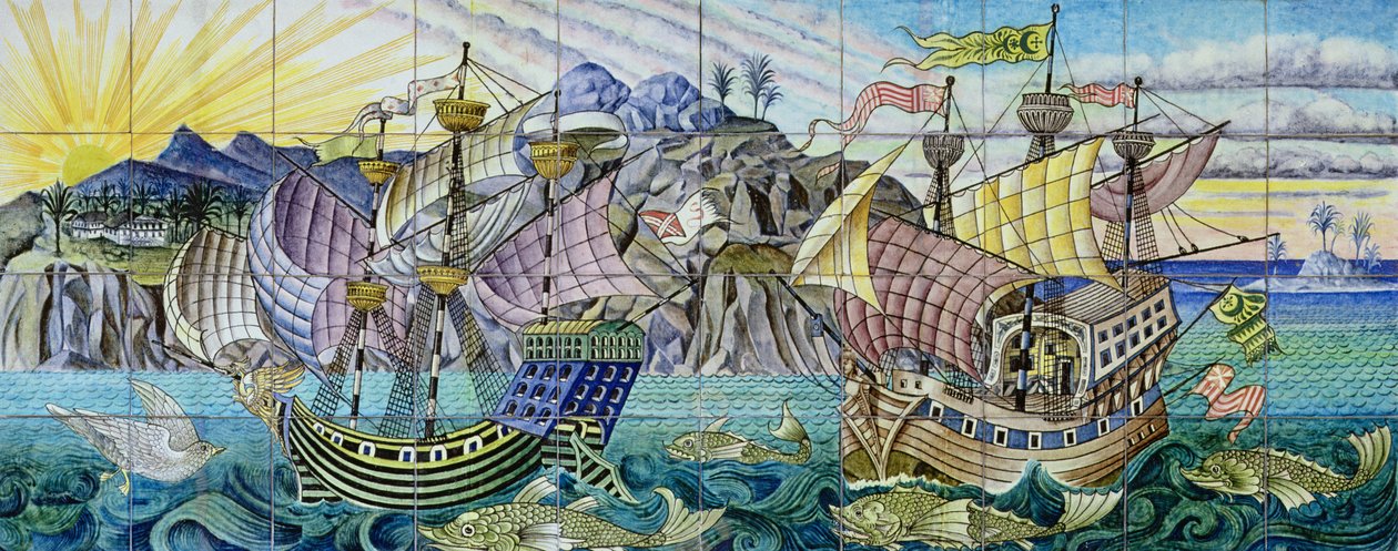 Galleonokat ábrázoló csempe, 1888-97 (kerámia) alkotó: William de Morgan