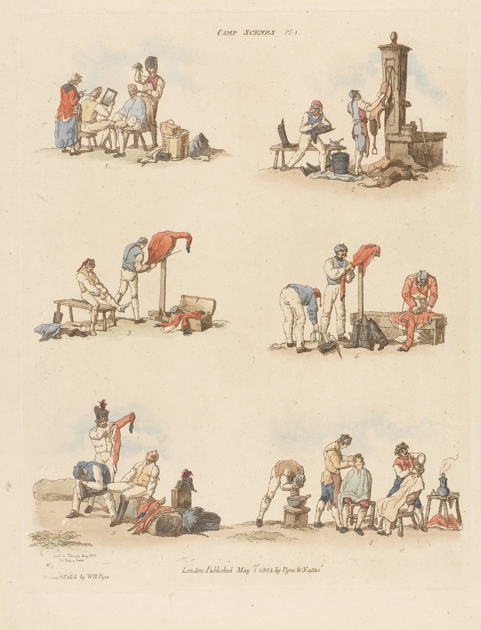 Tábori jelenetek, 1803 (színes rézkarc) alkotó: William Henry after Pyne