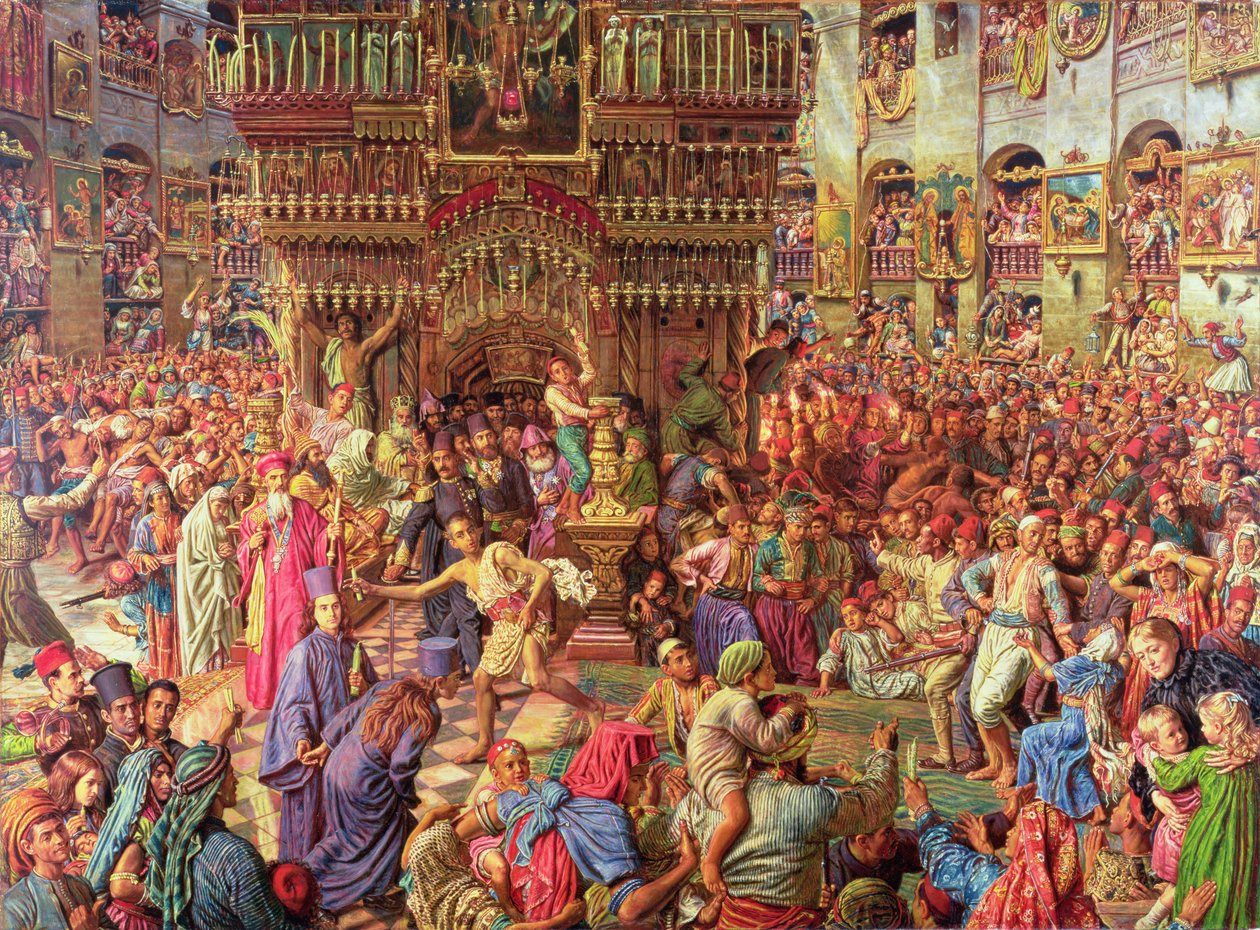 A szent tűz csodája, a jeruzsálemi Szent Sír-templom, 1892-99 (olaj és gyanta, vászon) alkotó: William Holman Hunt
