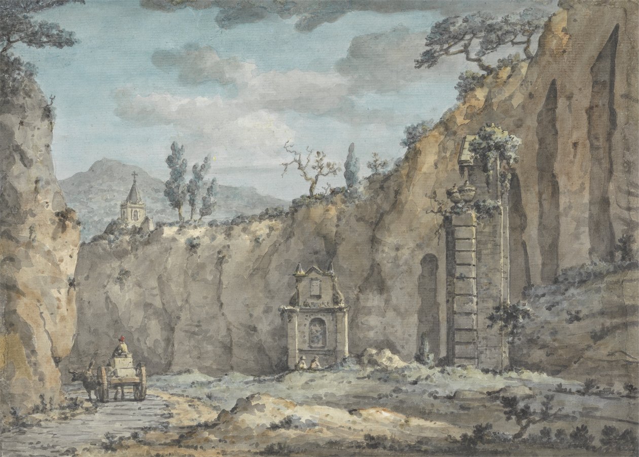 Ökörkocsi a posillipoi barlangban, 1770 körül (wc grafit fölött, papíron) alkotó: William Marlow