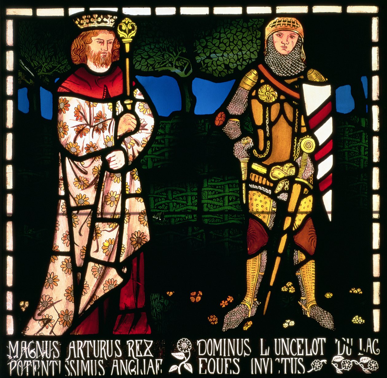 Arthur király és Sir Lancelot, 1862 (ólomüveg) alkotó: William Morris