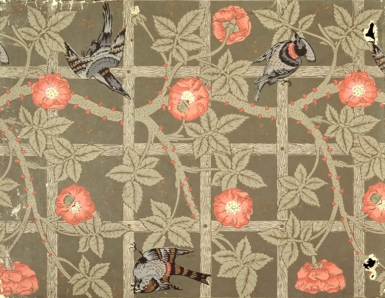 Rácsos tapéta, üvegzöld háttérrel, 1864 alkotó: William Morris