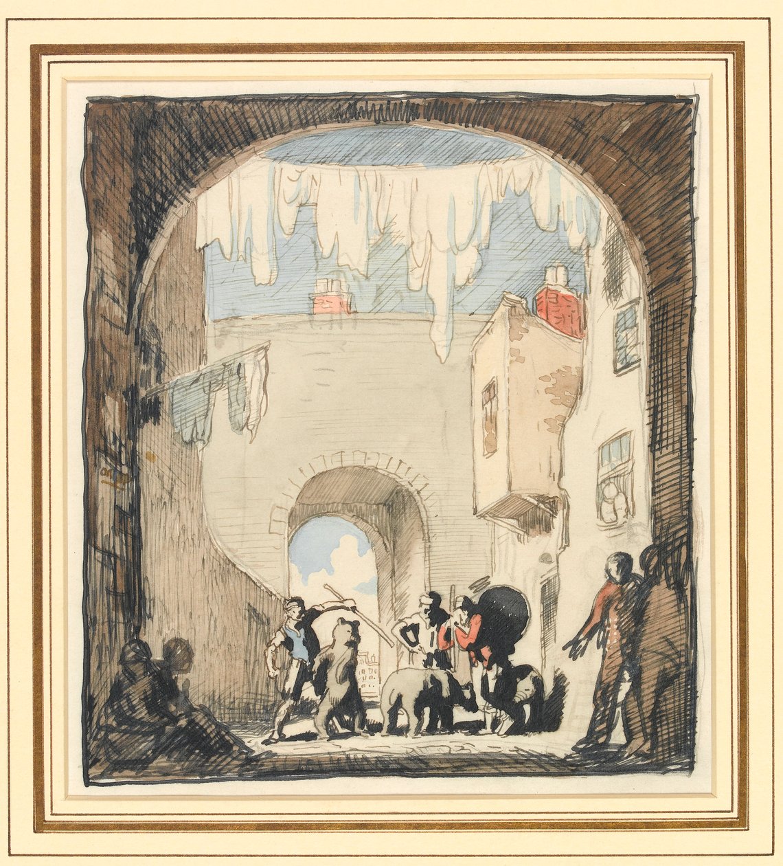 Utcakép (grafit, toll és indiai tus és akvarell lemosások papíron) alkotó: William Orpen