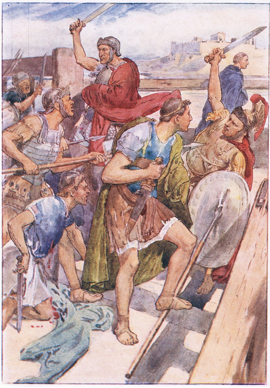 Caius Gracchus üldözése a Plutarch Lives-ból, amelyet a T C & E C Jack Ltd adott ki, 1920-as évek alkotó: William Rainey