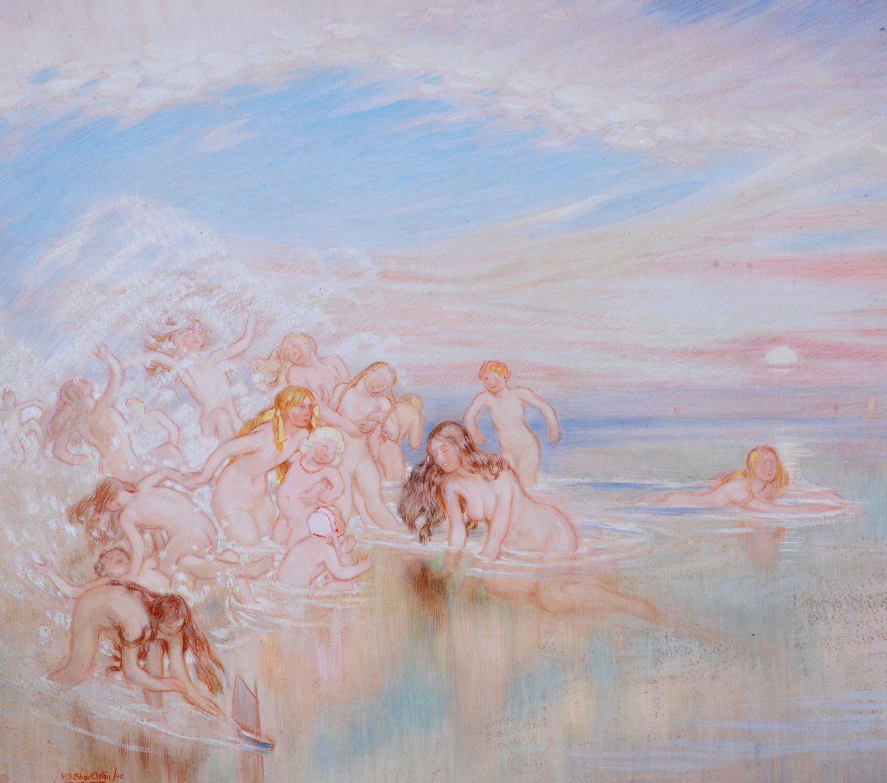 Nimfák a tengerparton, 1908 (olaj és gouache papíron) alkotó: William Shackleton