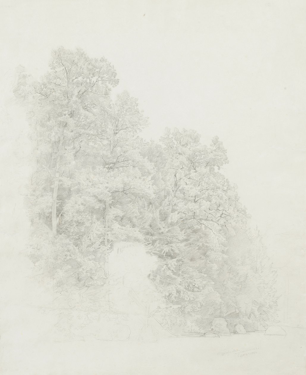 Bank of the Wissahickon, 1869 (grafit krémszínű szőtt papíron) alkotó: William Trost Richards
