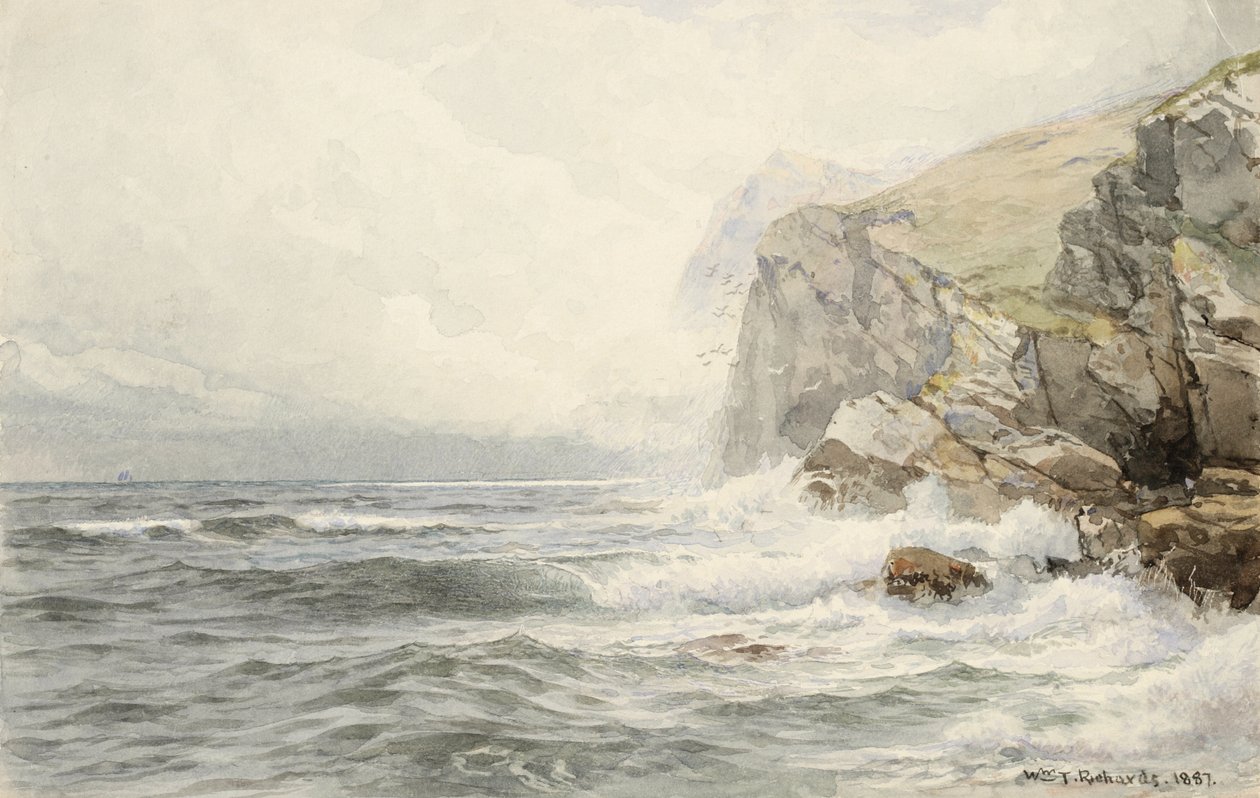 Surf Breaking on Coastal Rocks, 1887 (wc és grafit krémszőtt papíron) alkotó: William Trost Richards