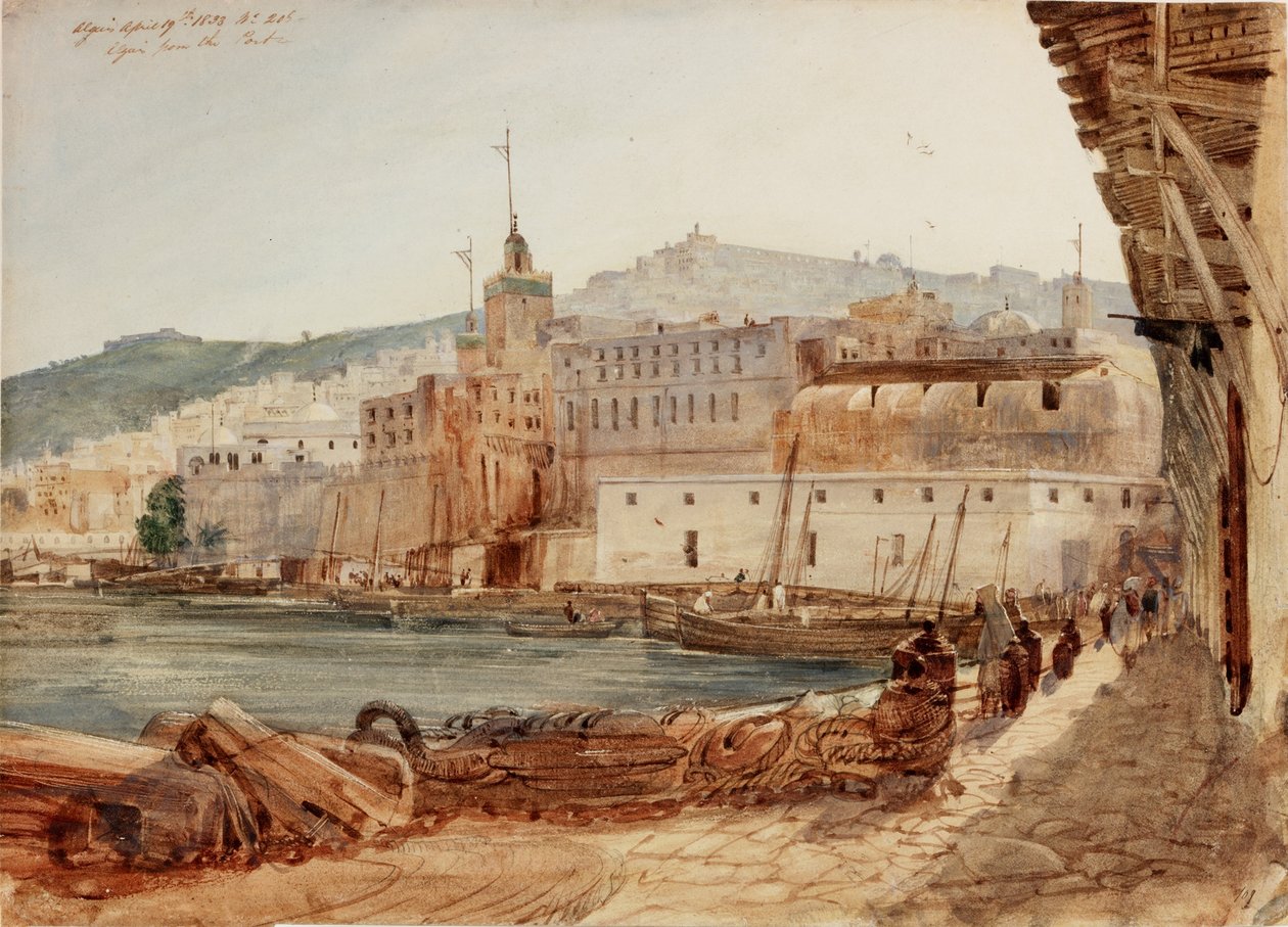 Algír a kikötőből (ceruza és akvarell papíron) alkotó: William Wyld