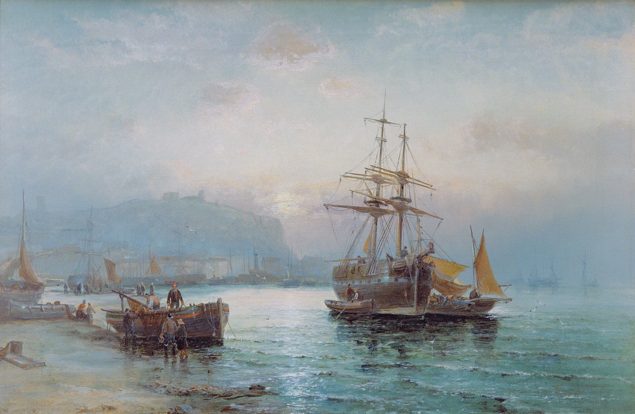 Scarborough kikötője alkotó: William Anslow Thornley