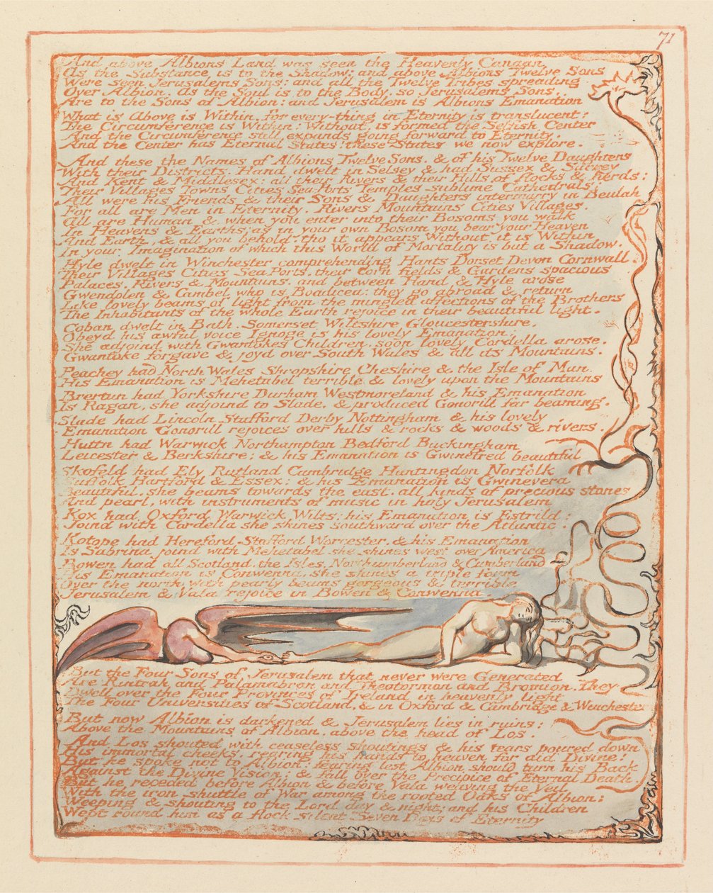 Jeruzsálem, 71. tábla és Albions Land felett... alkotó: William Blake