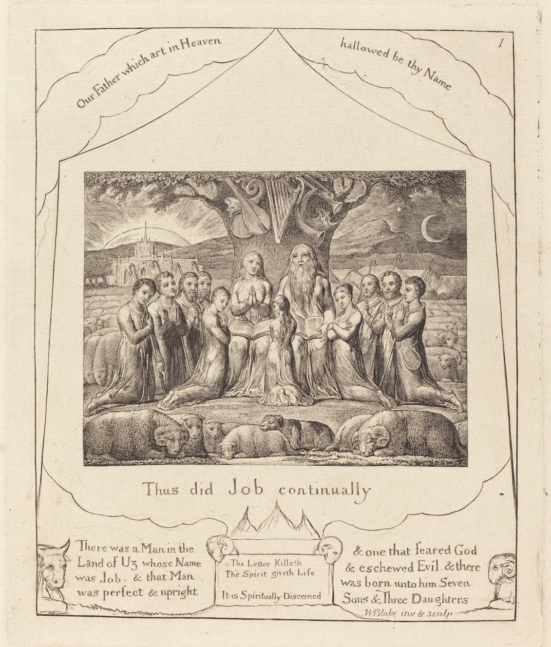 Jób és családja, 1825. alkotó: William Blake