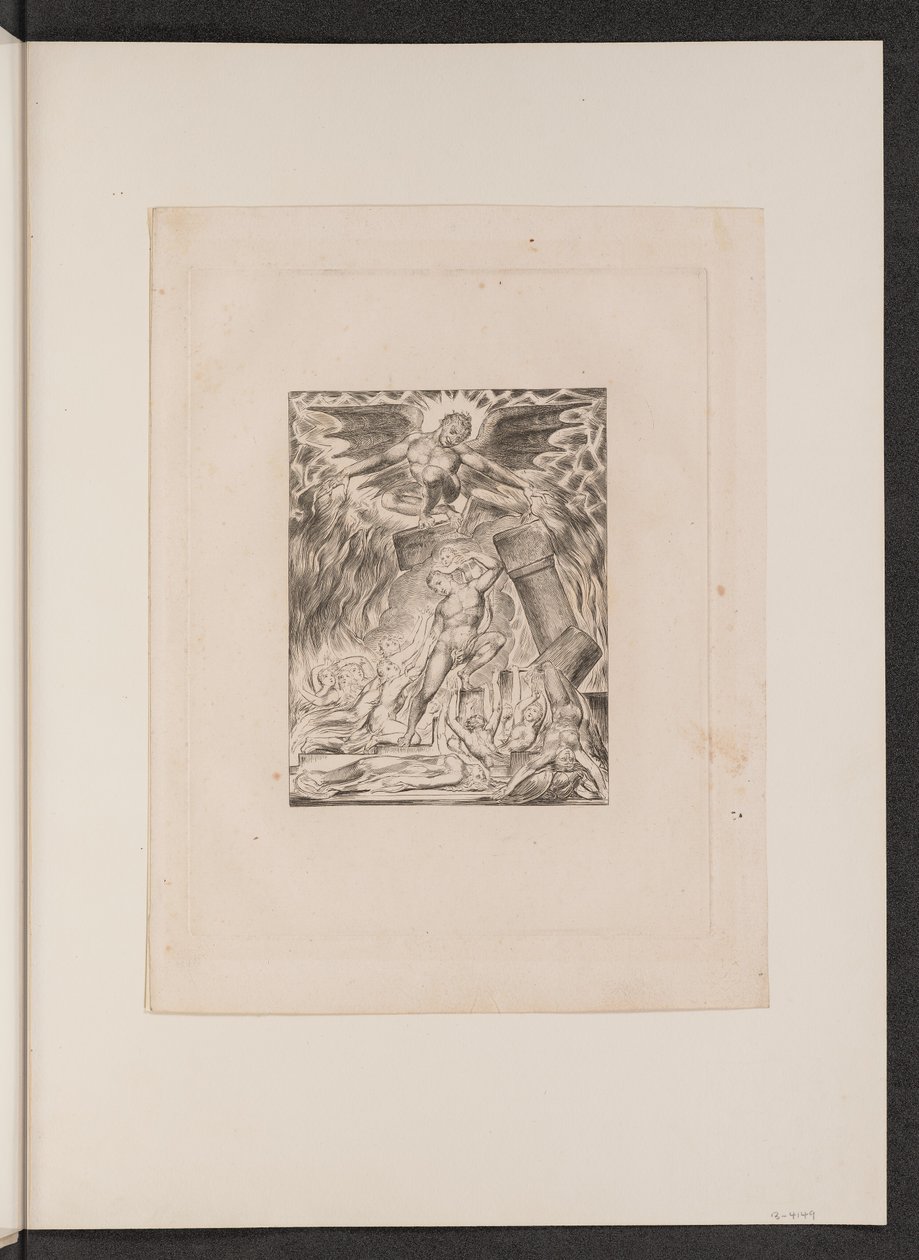 Jób fiai és lányai, akiket elborított a Sátán alkotó: William Blake
