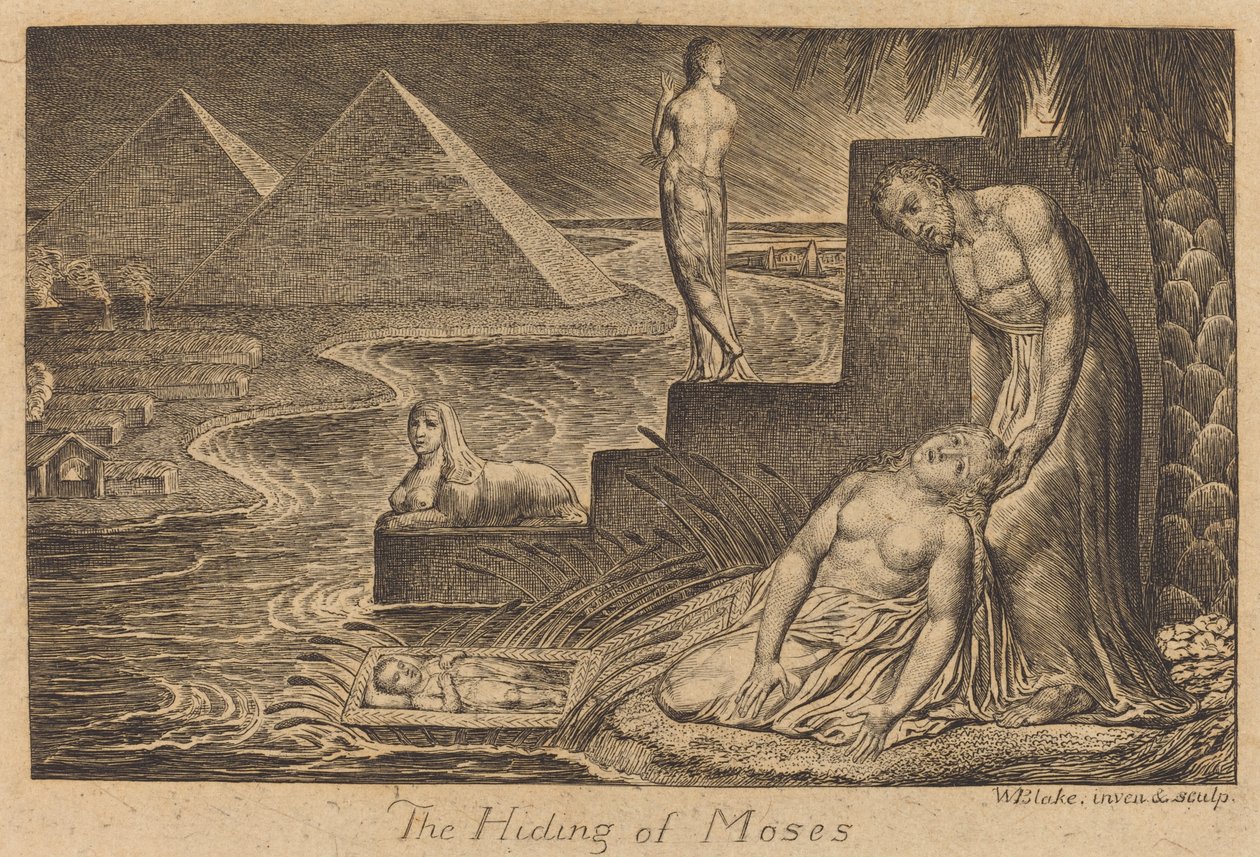 Mózes rejtőzködése, 1824. alkotó: William Blake