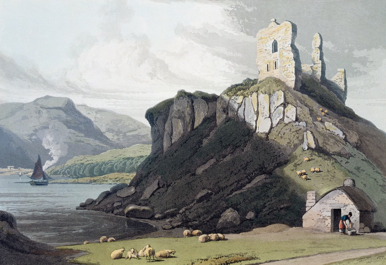Aros kastély, Mull-sziget, Skócia, 1818 alkotó: William Daniell