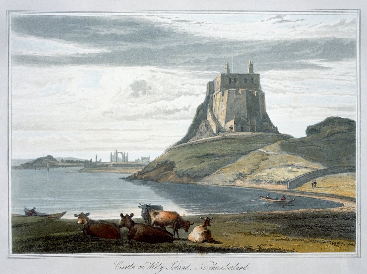 "Castle on Holy Island, Northumberland", 1822 alkotó: William Daniell